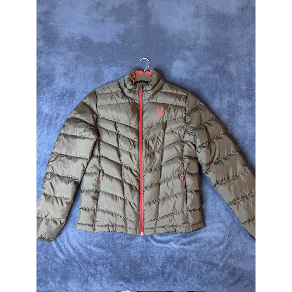 Spyder Mens Primo Duck Down Puffer Jacket Coat Black Red Size Small